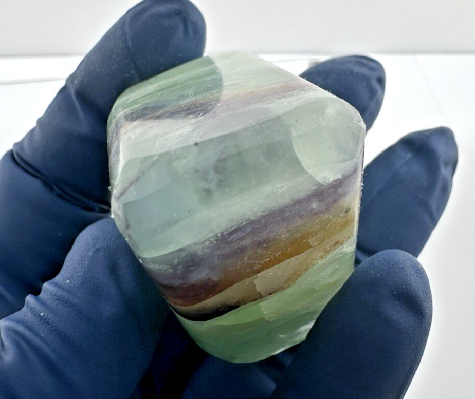 Rainbow Fluorite Handmade Triangle Faceted Purple Yellow Green Gemstone