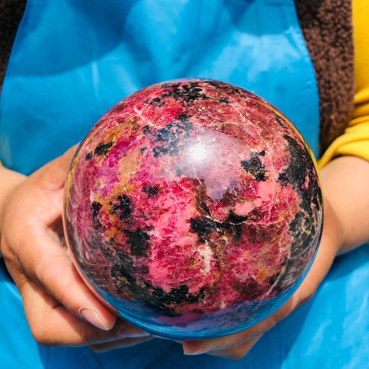 5.85 LB Natural Rhodonite Crystal Sphere Pink Black Healing Gem Stone 4774