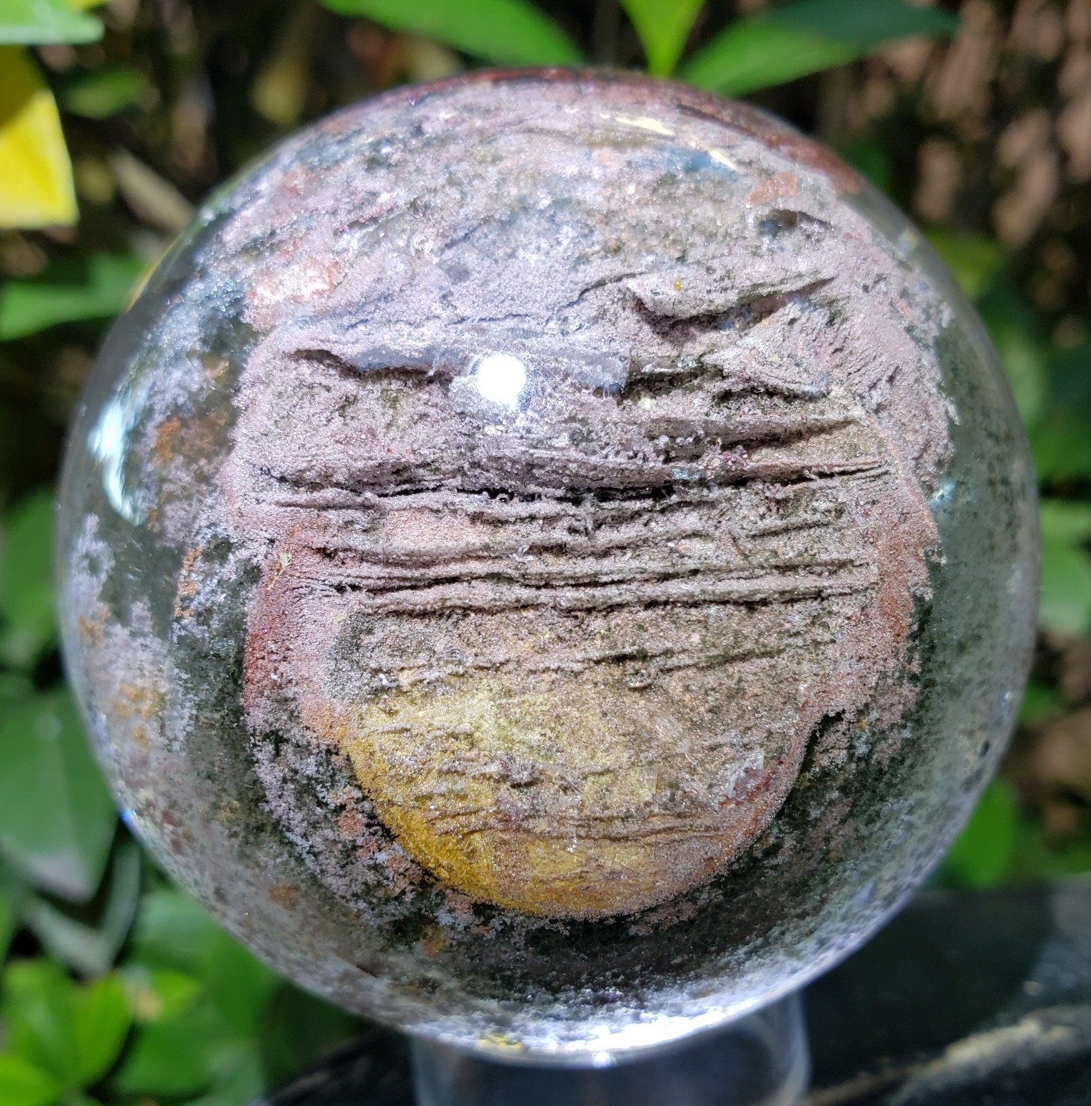 2.75″ Clear Garden Quartz Sphere Ball Orb Crystal Phantom Rainbow 4 Season Layer