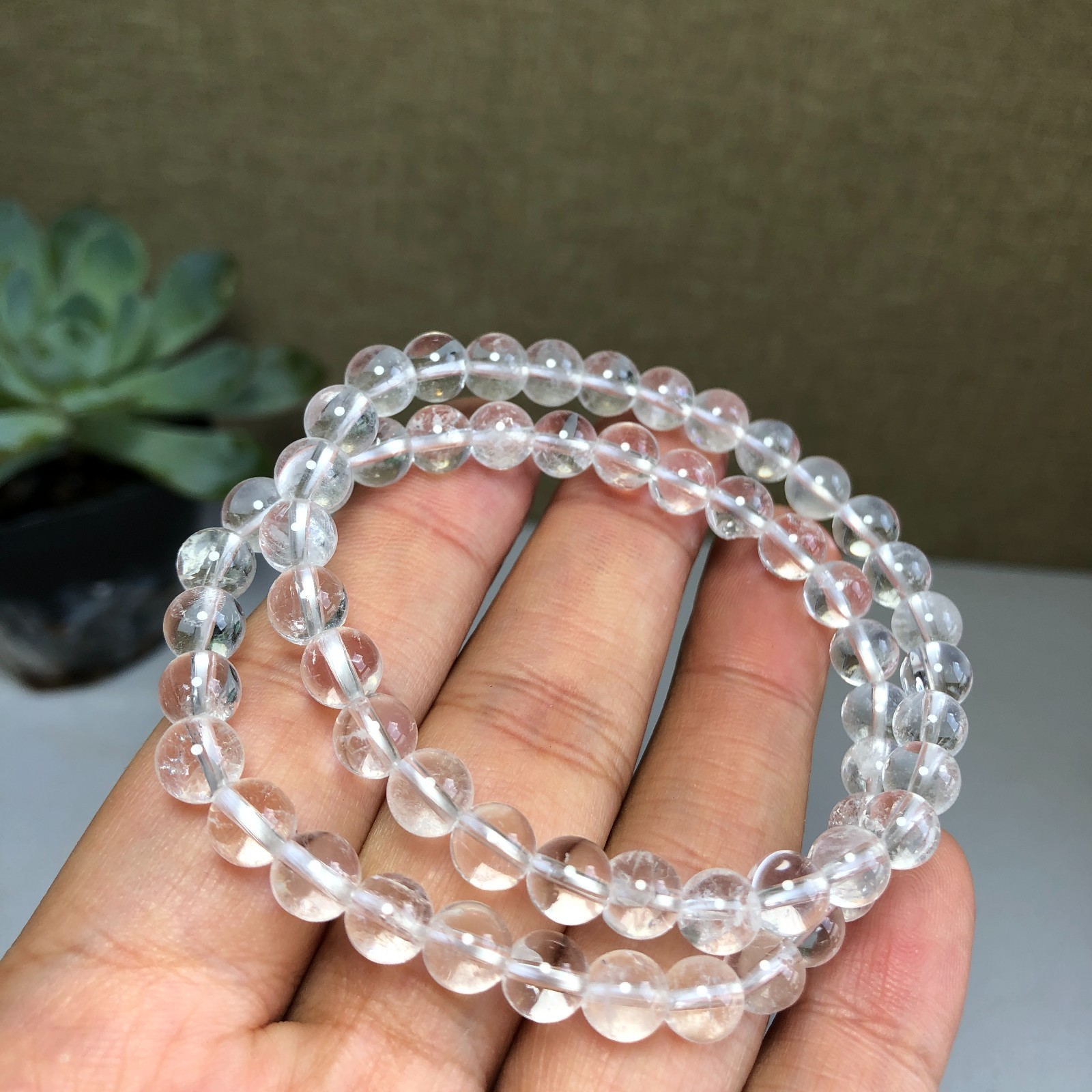 2Pcs Wholesal Natural white crystal bracelets Crystal ball sphere ball 6mm