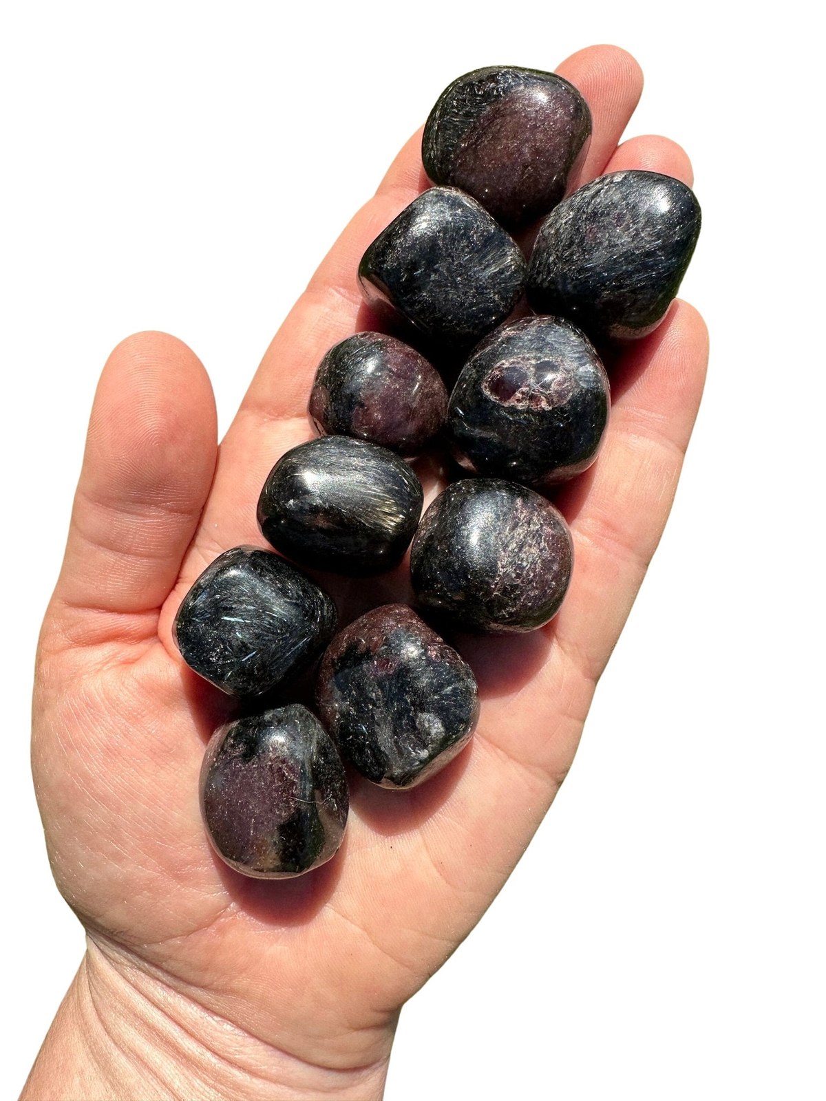 Arfvedsonite and Garnet Tumbled Stone, Natural Arfvedsonite from Canada