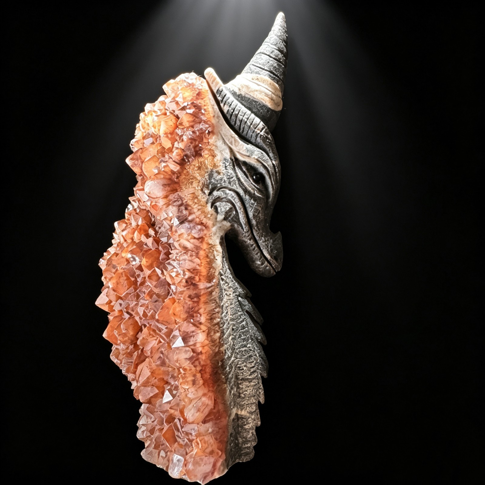 6.4IN Natural Red Crystal Cluster Dragon Carving, Handcarved Desktop Sculpture