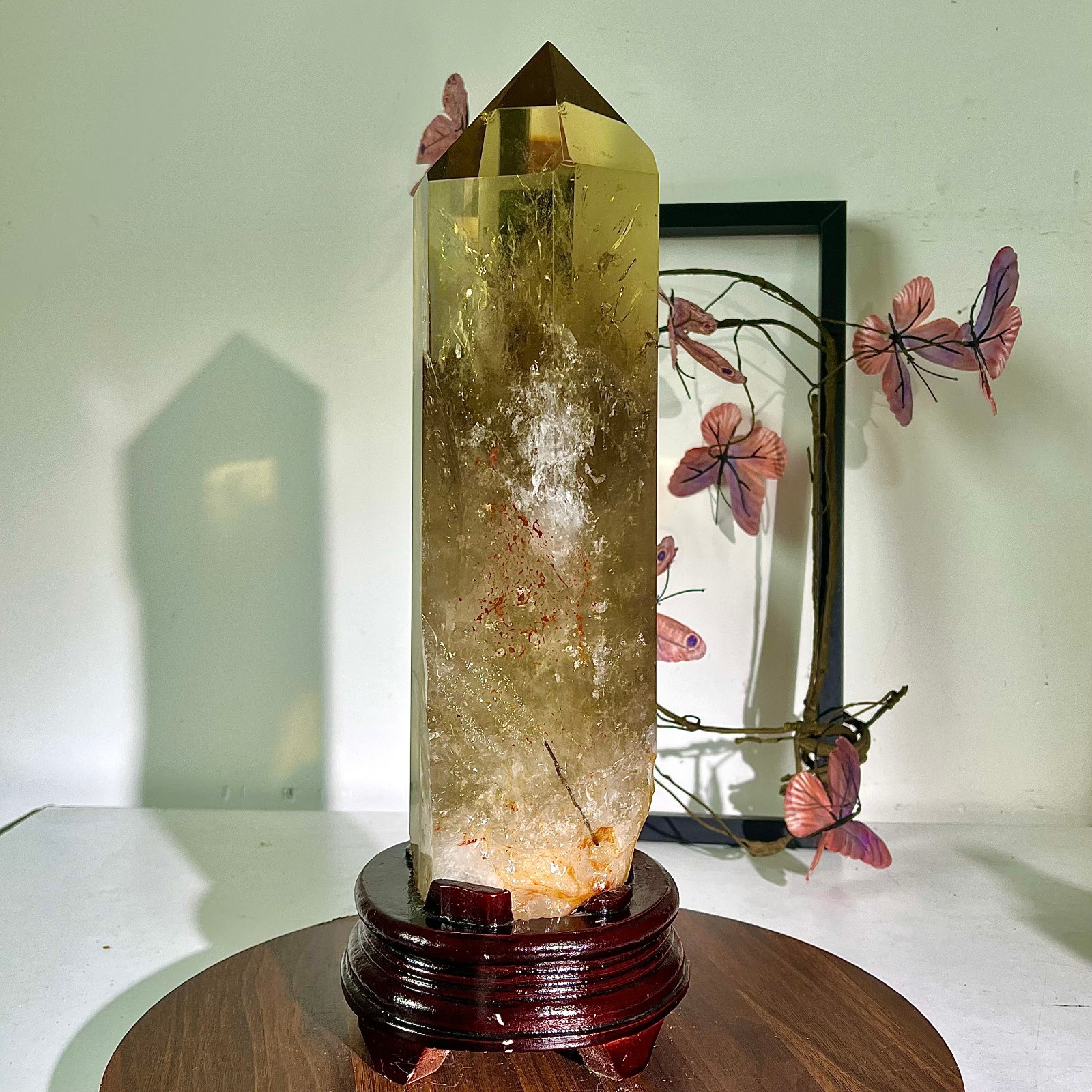 9.85LB Natural Clear Yellow Crystal Obelisk Quartz Energy Tower Point Reiki Hea