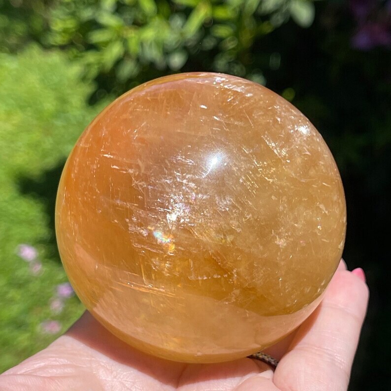 Optical Honey Calcite Big Sphere Cats eye flash Asterism and Rainbows, #10
