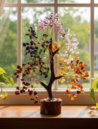 Seven Chakra 200 Chips Money Bonsai Tree of life Healing Feng Shui Statues