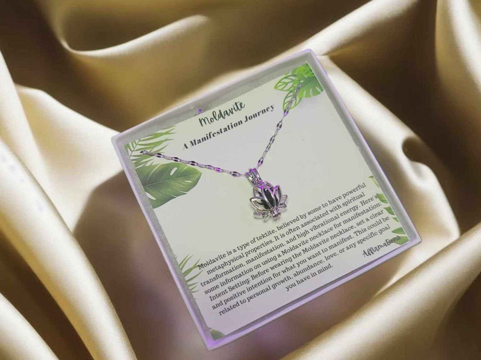 Lotus Moldavite Ready To Gift, Moldavite Necklace 18 Inches, with Gift box