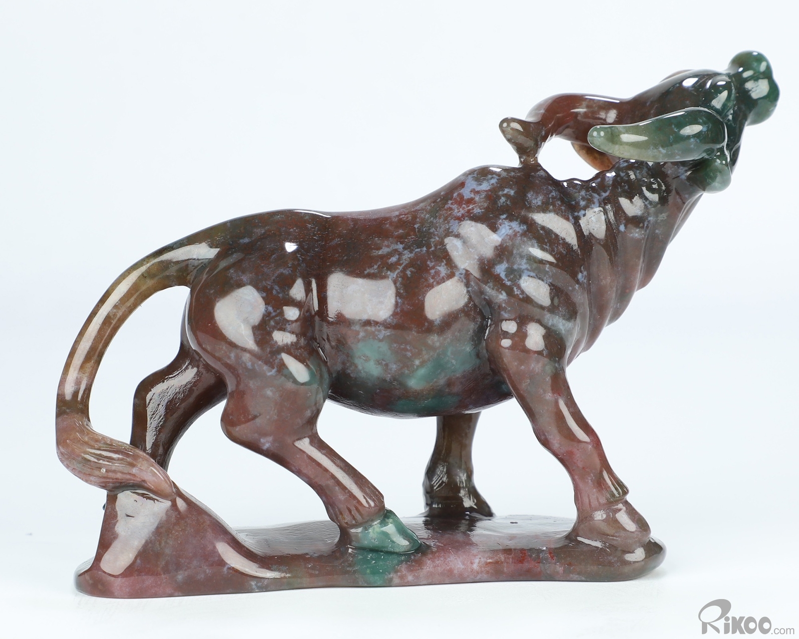 5.4″ Indian Agate Hand Carved Crystal Bull Sculpture, Crystal Healing