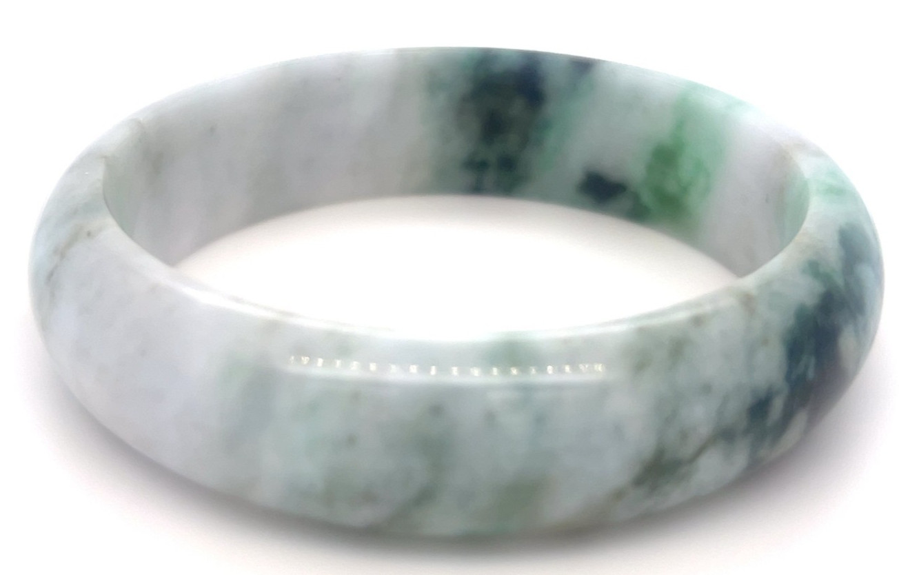 “Type A Burmese Jadeite Bangle Green with White Half Moon 57mm”
