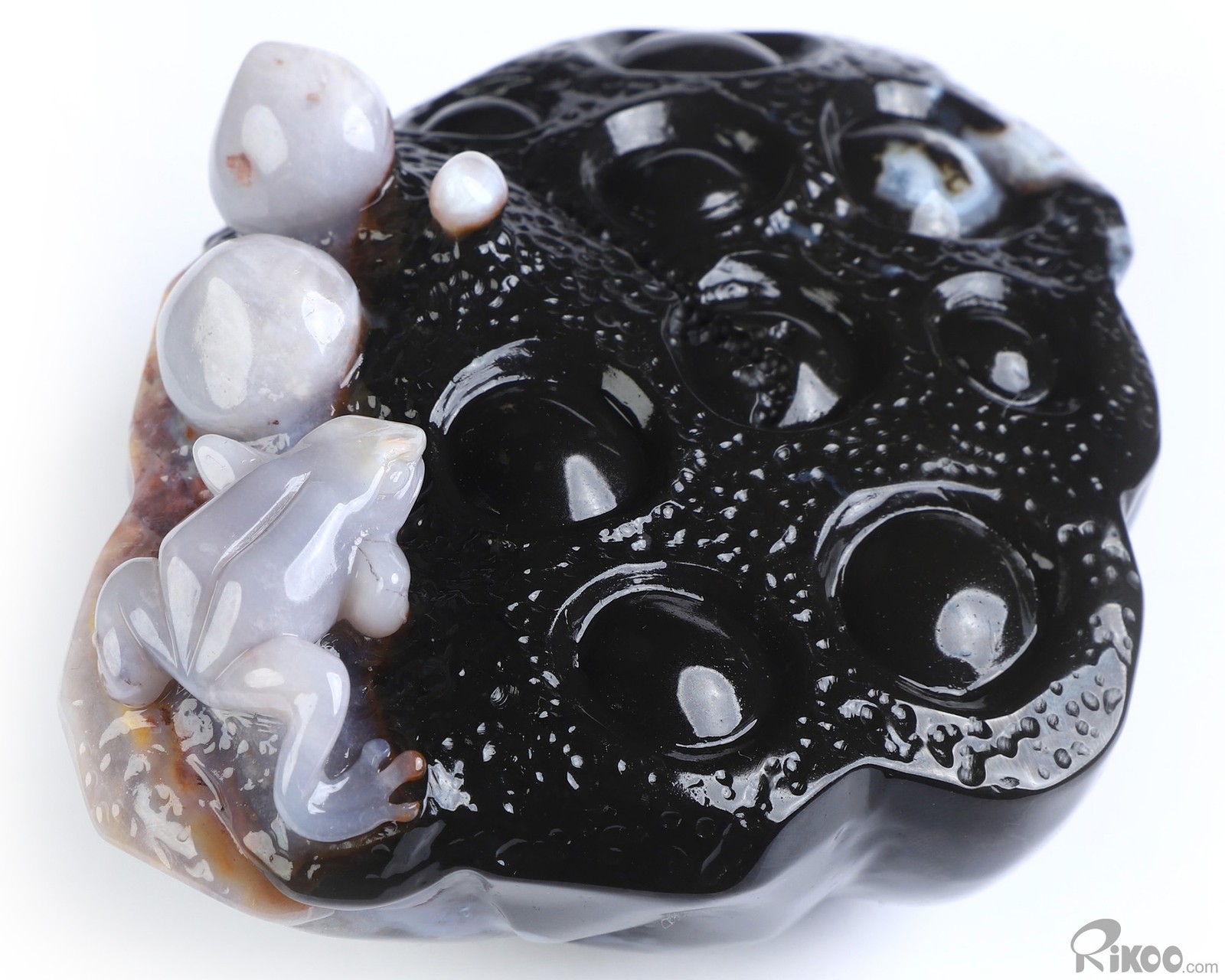 4.7″ Indian Agate Hand Carved Crystal Frog Sculpture, Crystal Healing