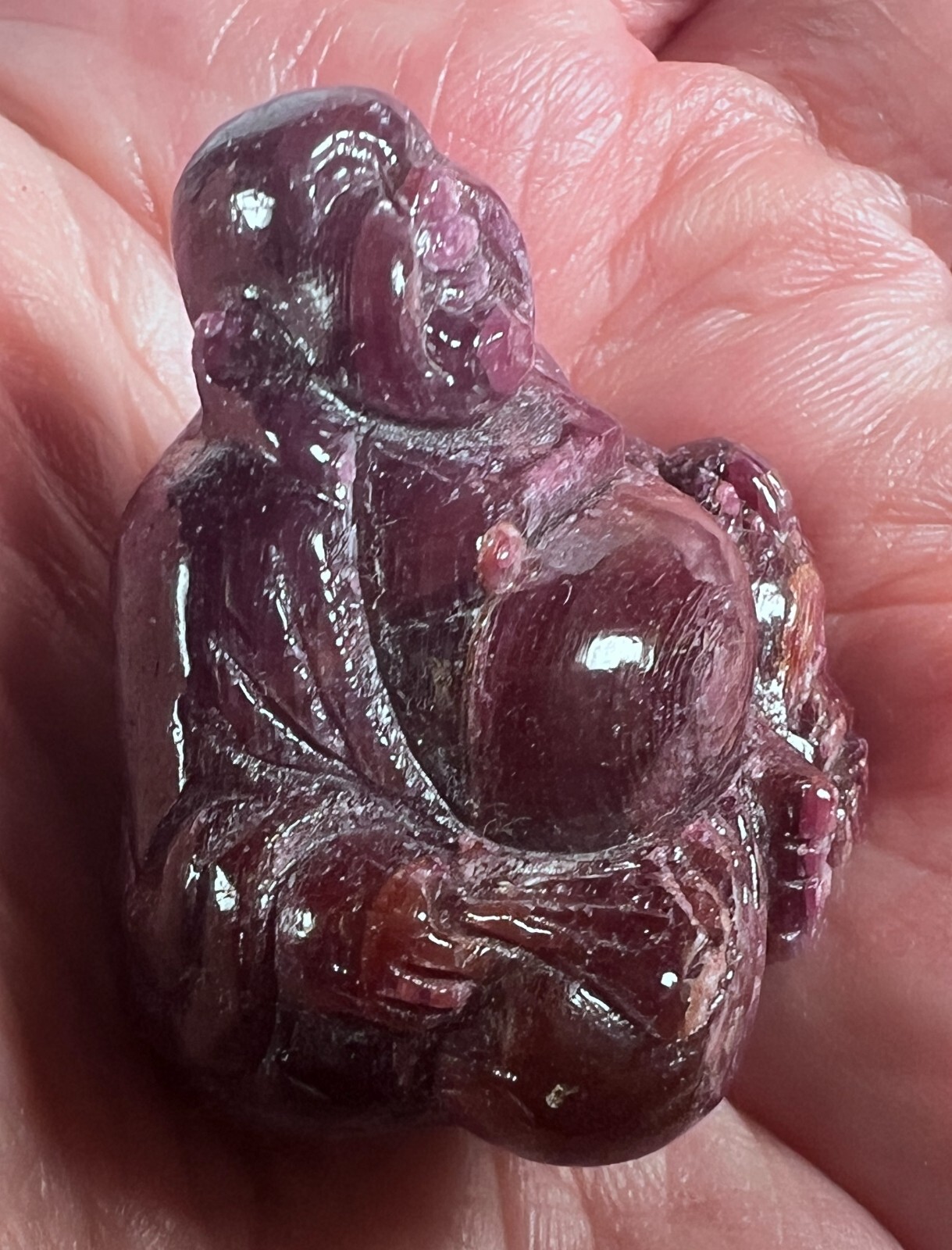 TOTALLY NATURAL REAL RUBY GEMSTONE BUDDHA STATUE CARVING UNHEATED 230 CT.