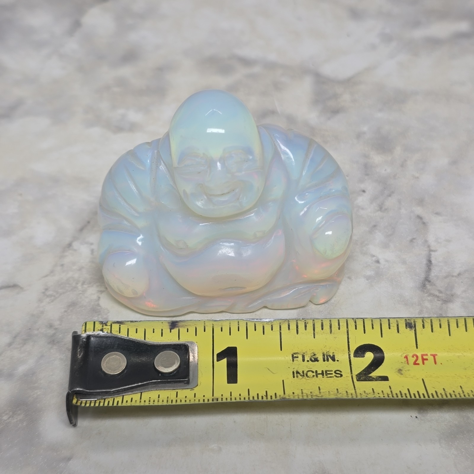 Natural Opalite laughing Buddha Hand Carved Quartz Crystal Healing Home Decor
