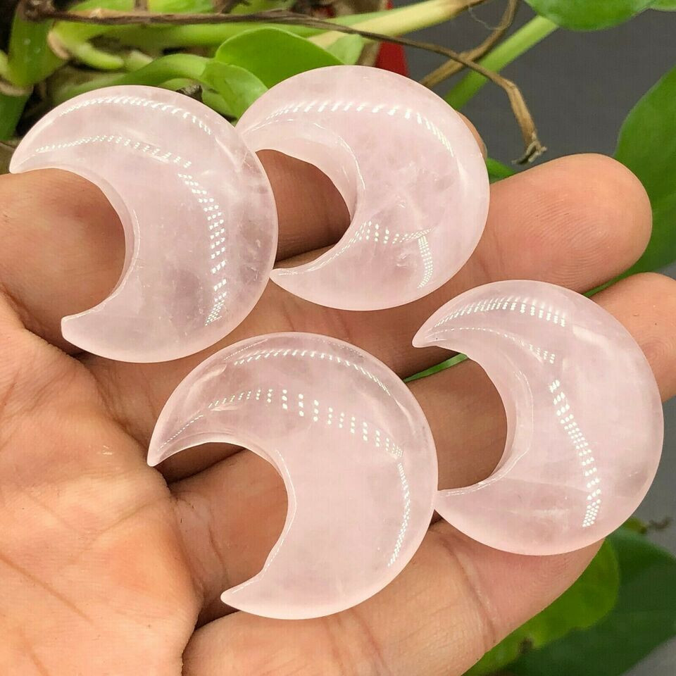 10pc Natural pink rose Quartz carved moon crystal reiki healing random