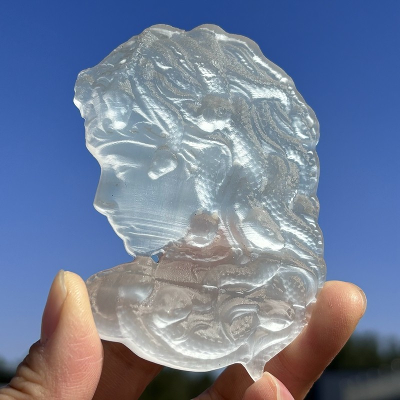 3.3″ Natural Selenite Snake Skull Carved Quartz Crystal Skull Reiki Healing 1pc