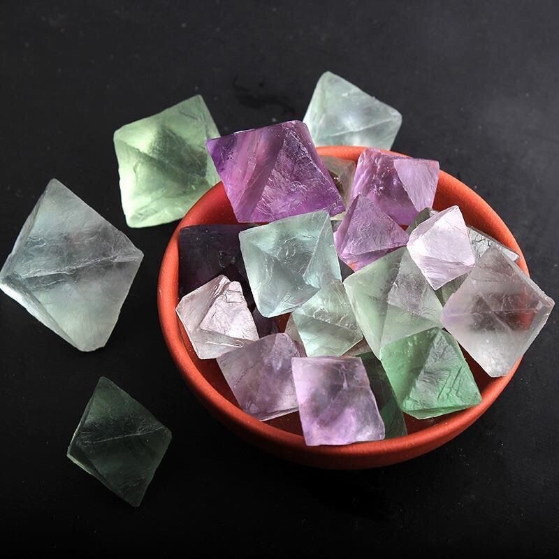 Fluorite Octahedron Stones Raw Colorful Crystal Pieces for Jewelry Making Crafts
