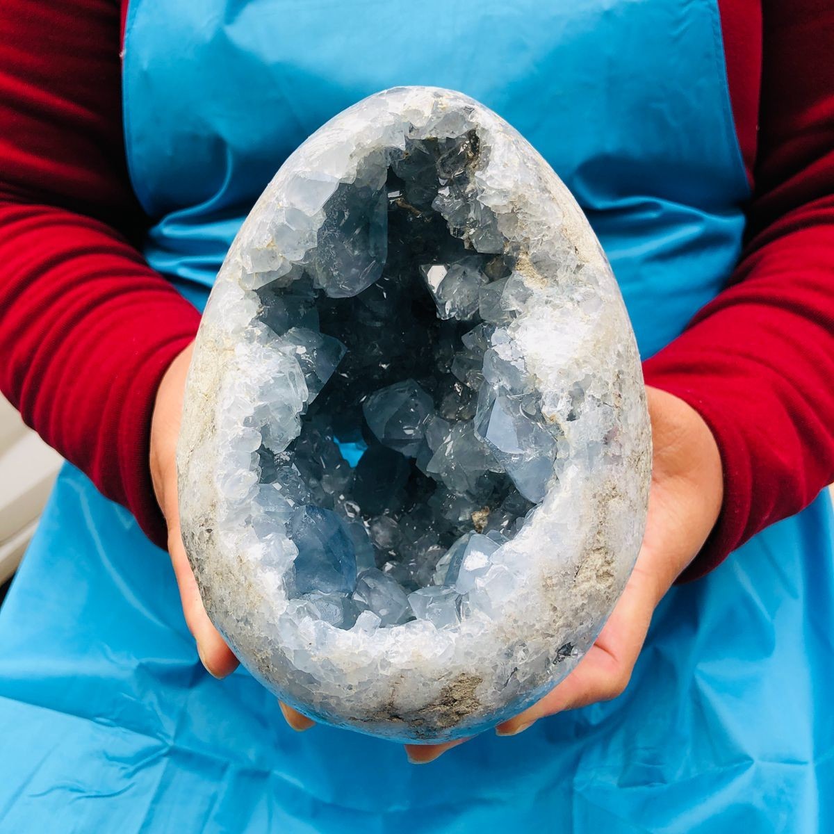 7.56LB Natural Blue Celestite Geode Quartz Crystal Mineral Specimen Healing