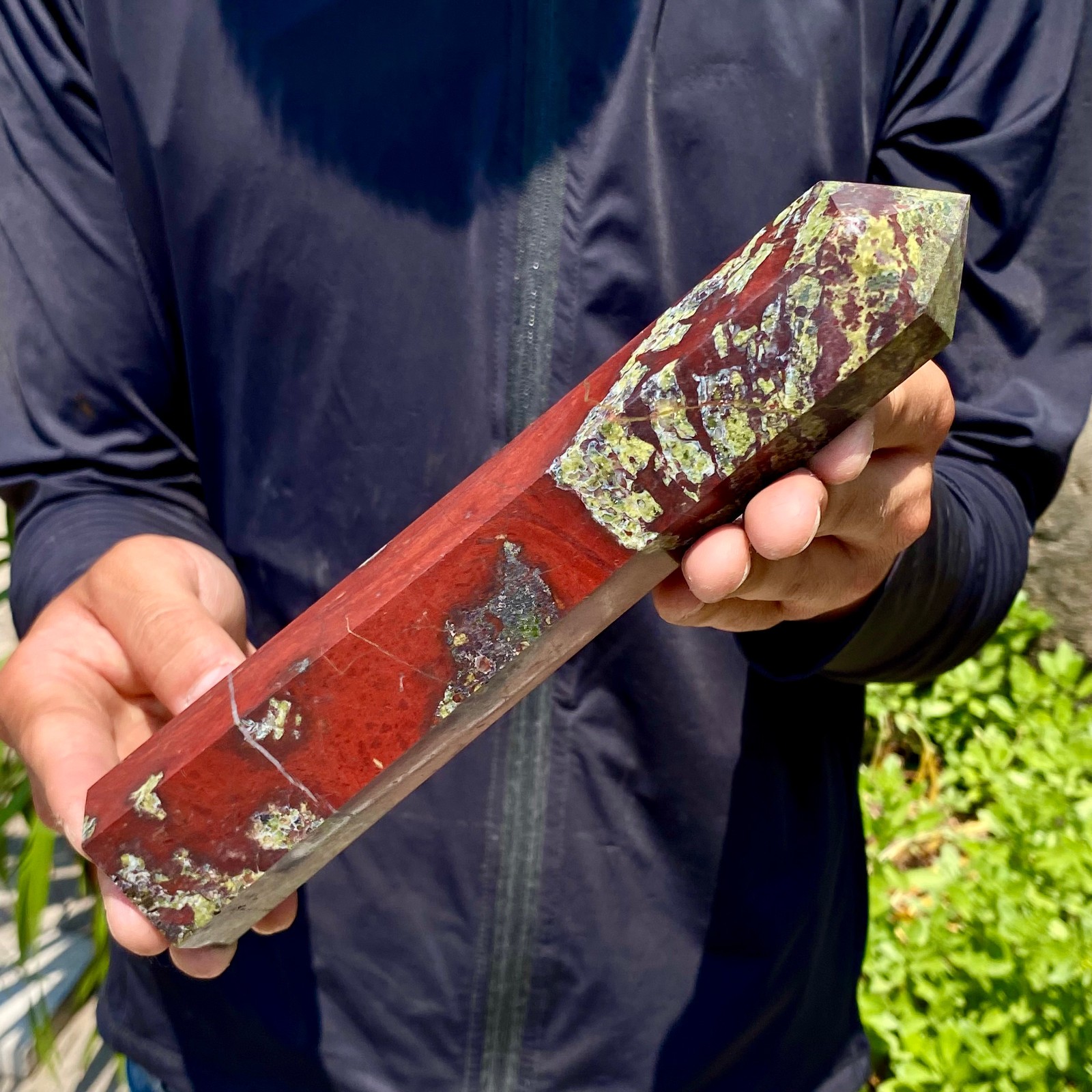 1.37LB Large Natural Dragon Blood Column Obelisk Crystal Column Wand Point Heali
