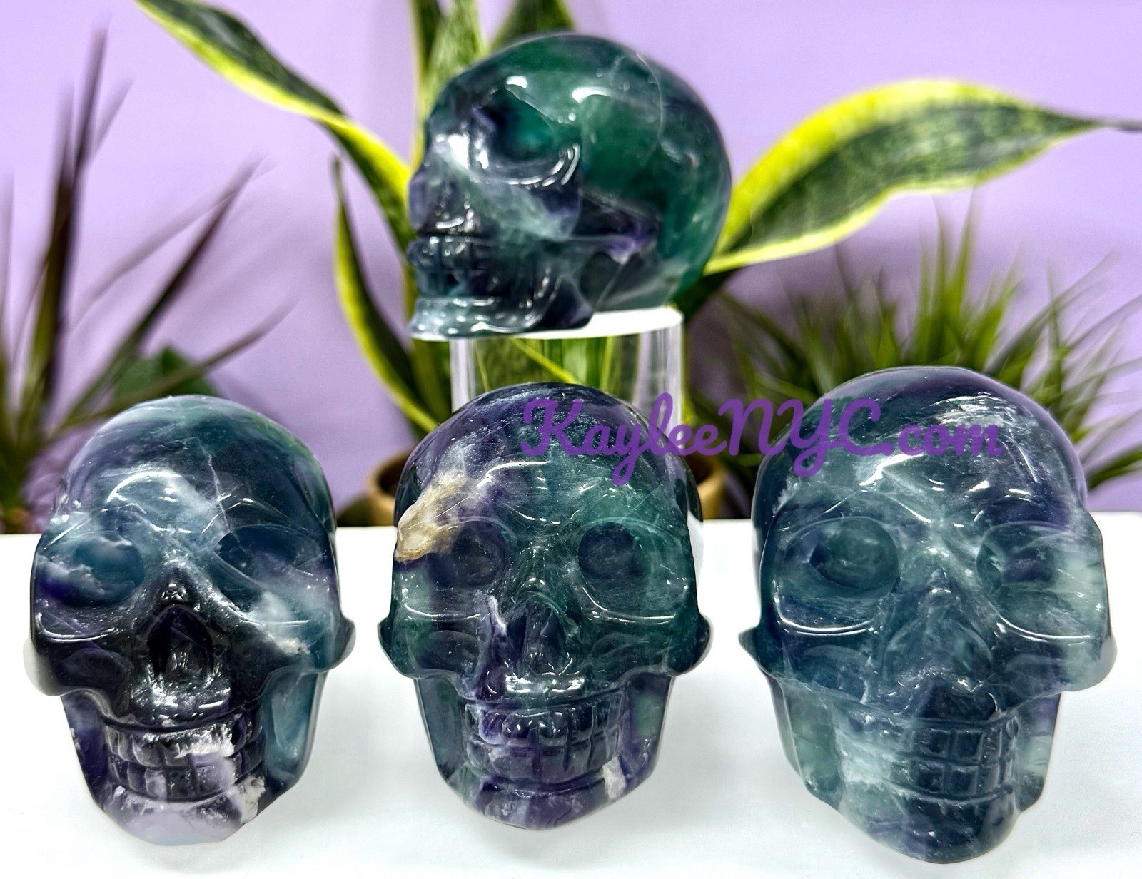 Wholesale Lot 4 PCs Natural Rainbow Fluorite Crystal Skull Healing Energy