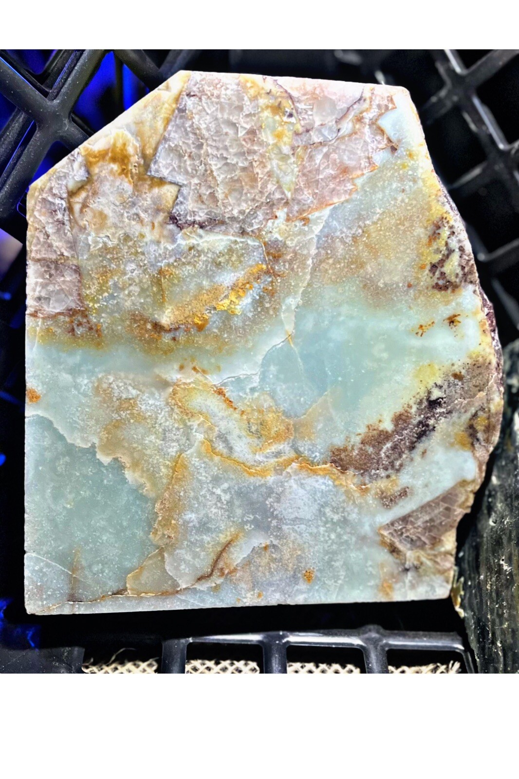 Specimen – Blue Caribbean Calcite Slab 3.42lbs 6”x7” Diag. 8 1/2” 1” Thick
