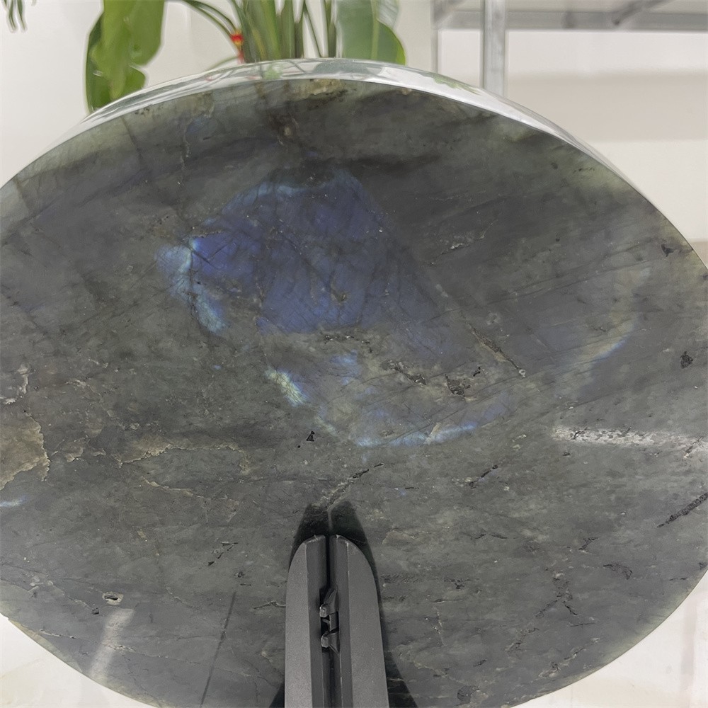 8.4LB Natural Labradorite Circle Slice Reiki Mineral Adorn Healing+stand