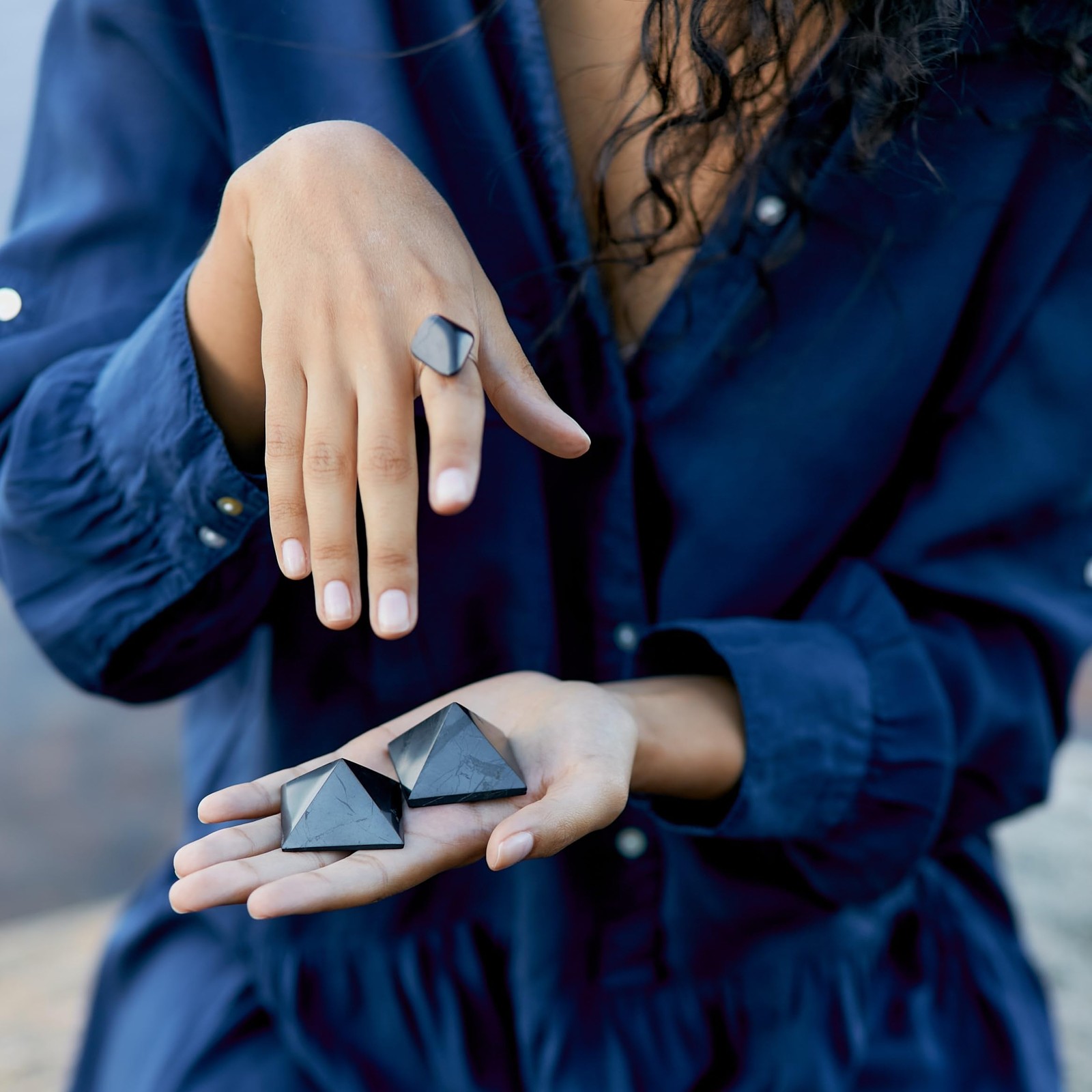 Shungite Protection Pyramid 2″ | Authentic Black Stone for Home & Office