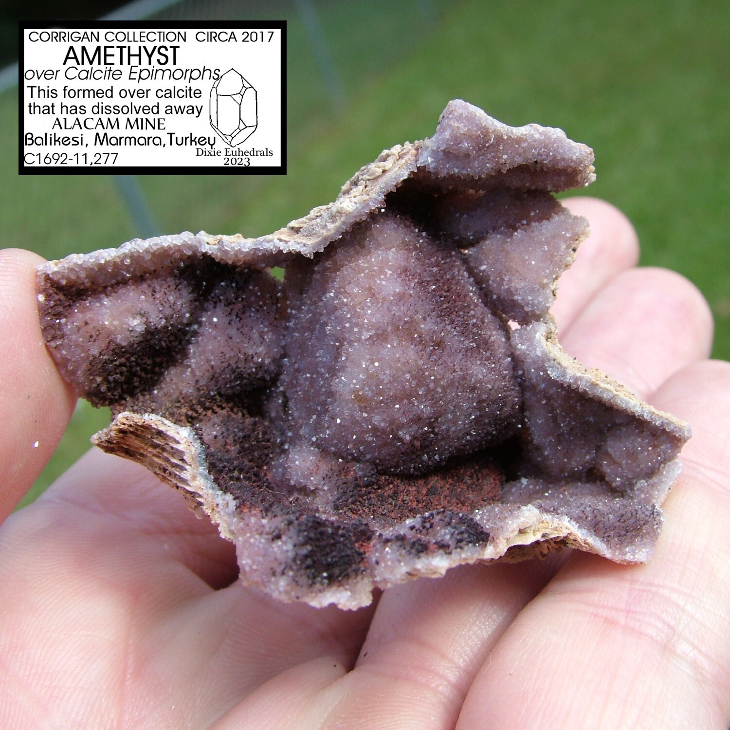 AMETHYST CRYSTAL DRUSE EPIMORPH AFTER CALCITE ALACAM MINE TURKEY DRUSY