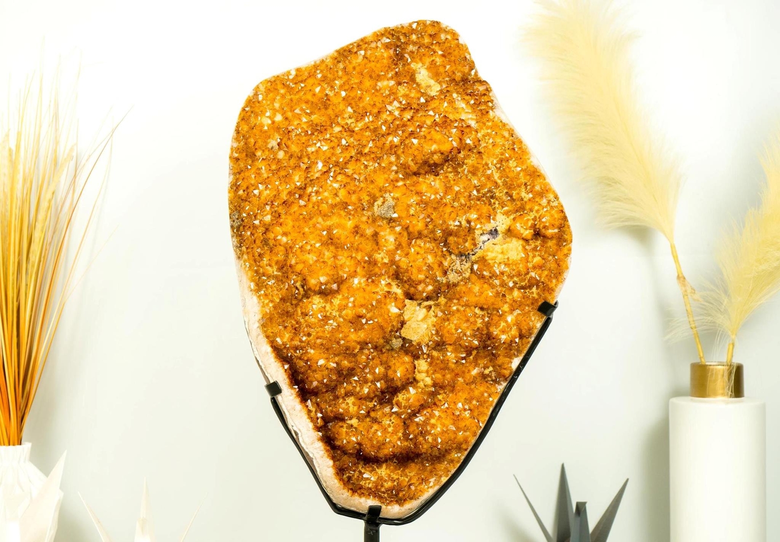 Large Citrine Cluster with Golden-Orange Druzy and Calcite after Galaxy Citrine
