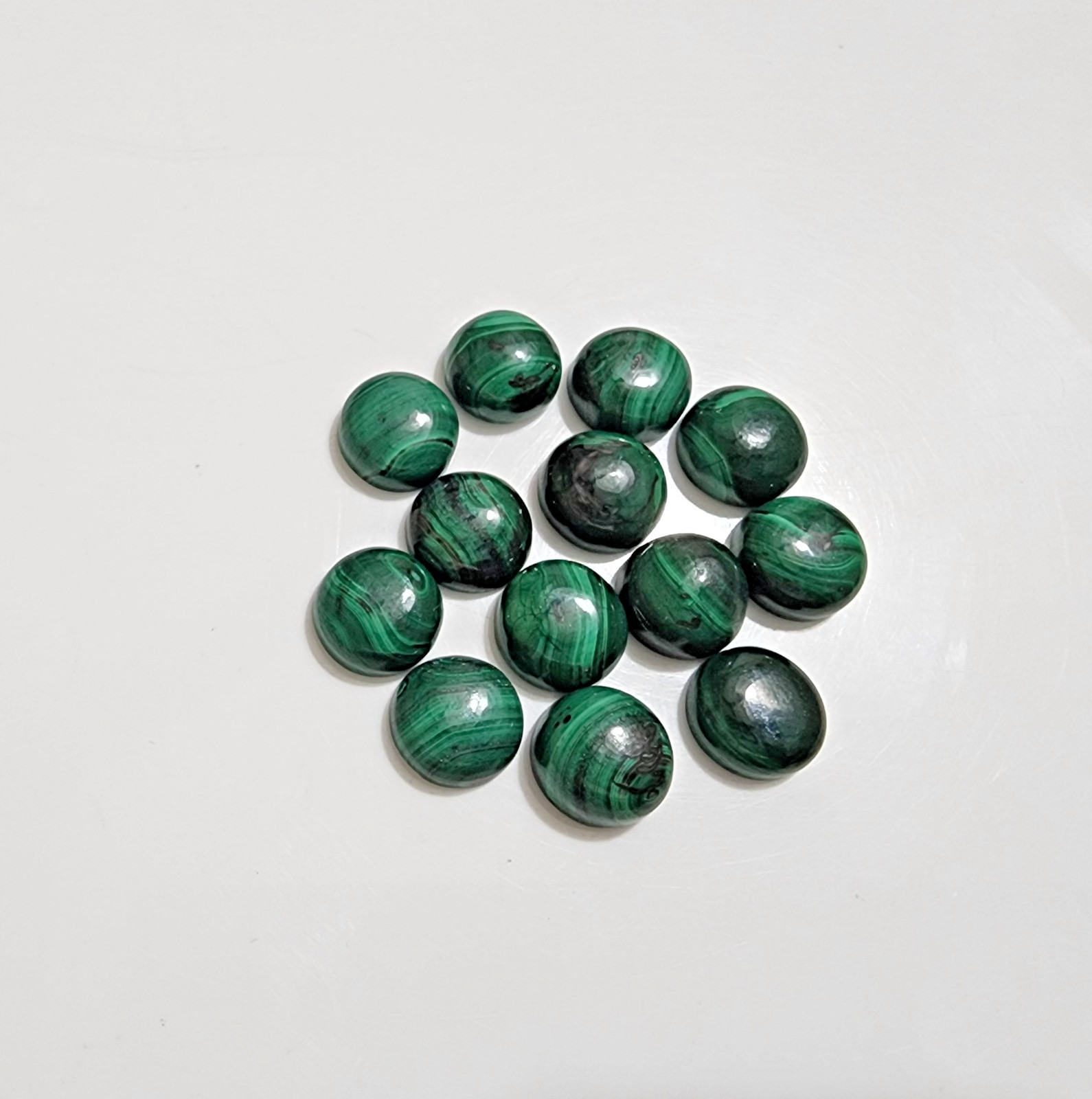 Green Malachite Round Cabochon Cut Stones Lot of 13 Natural Polished Gemstone