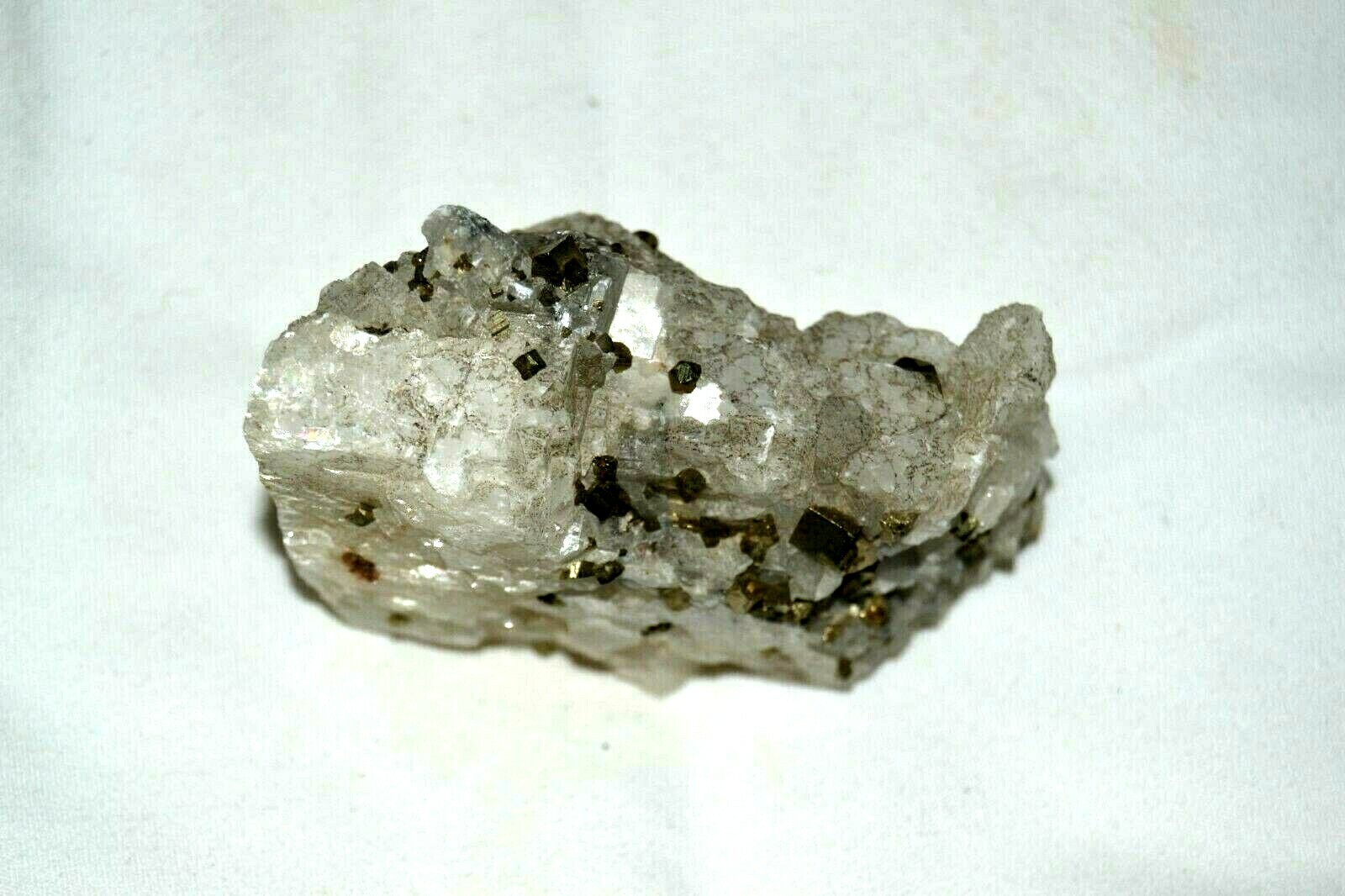 Raw Pyrite Crystals on Quartz Matrix Mineral Specimen Fools Gold Cubes 110g 2.5″