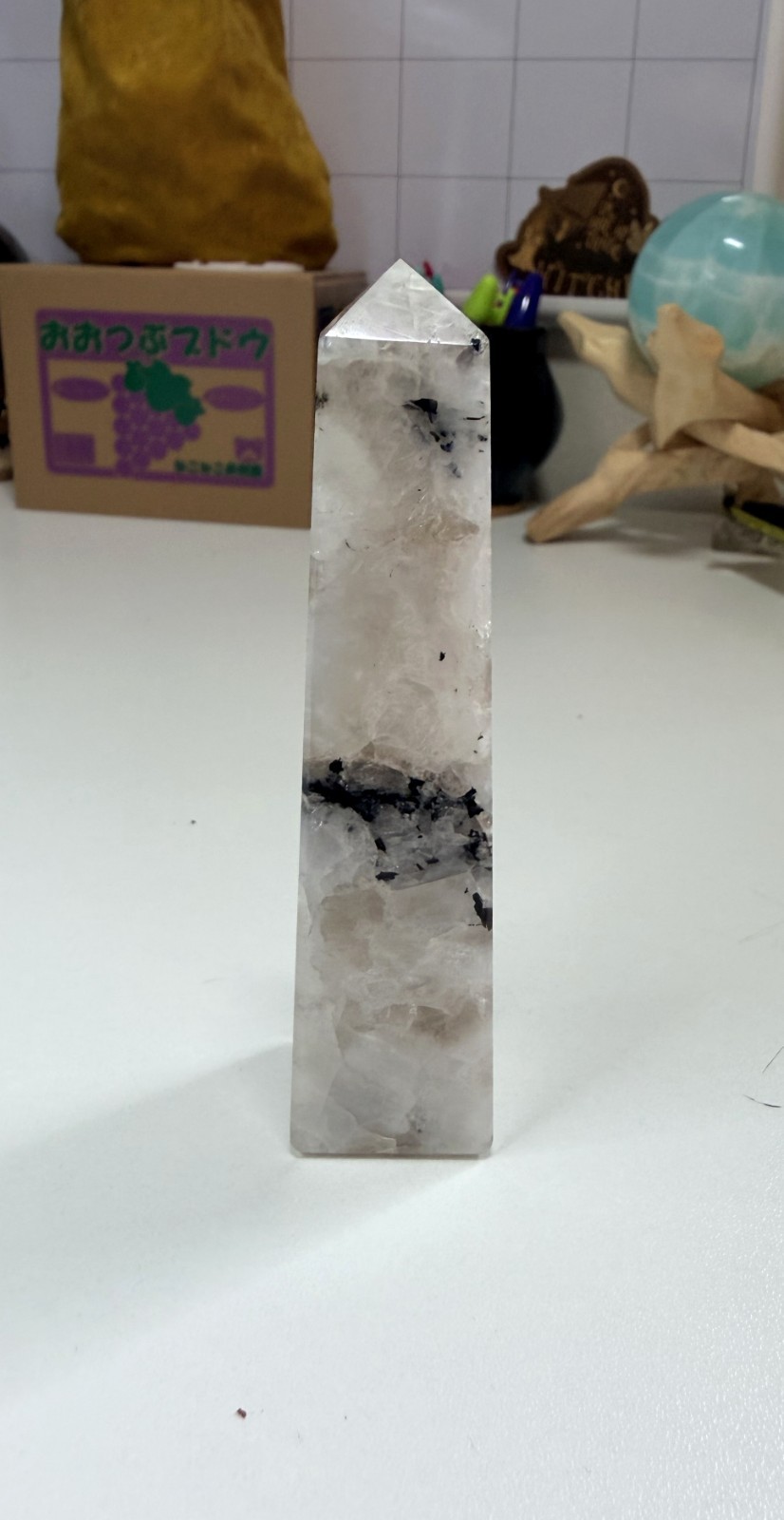 Rainbow Moonstone Tower White Labradorite Blue Flash Dark Inclusions 100g