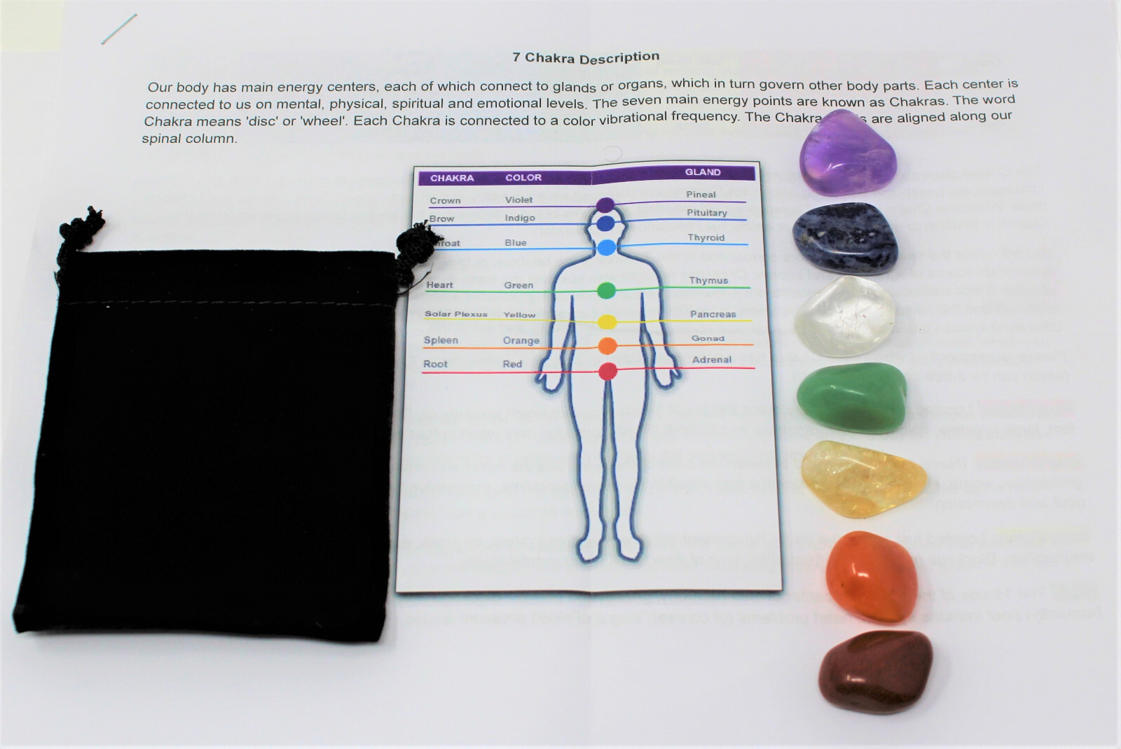 Crystal Healing CHAKRA KIT Balancing Set 7 Tumble Stones & Carry Pouch (Set #2)