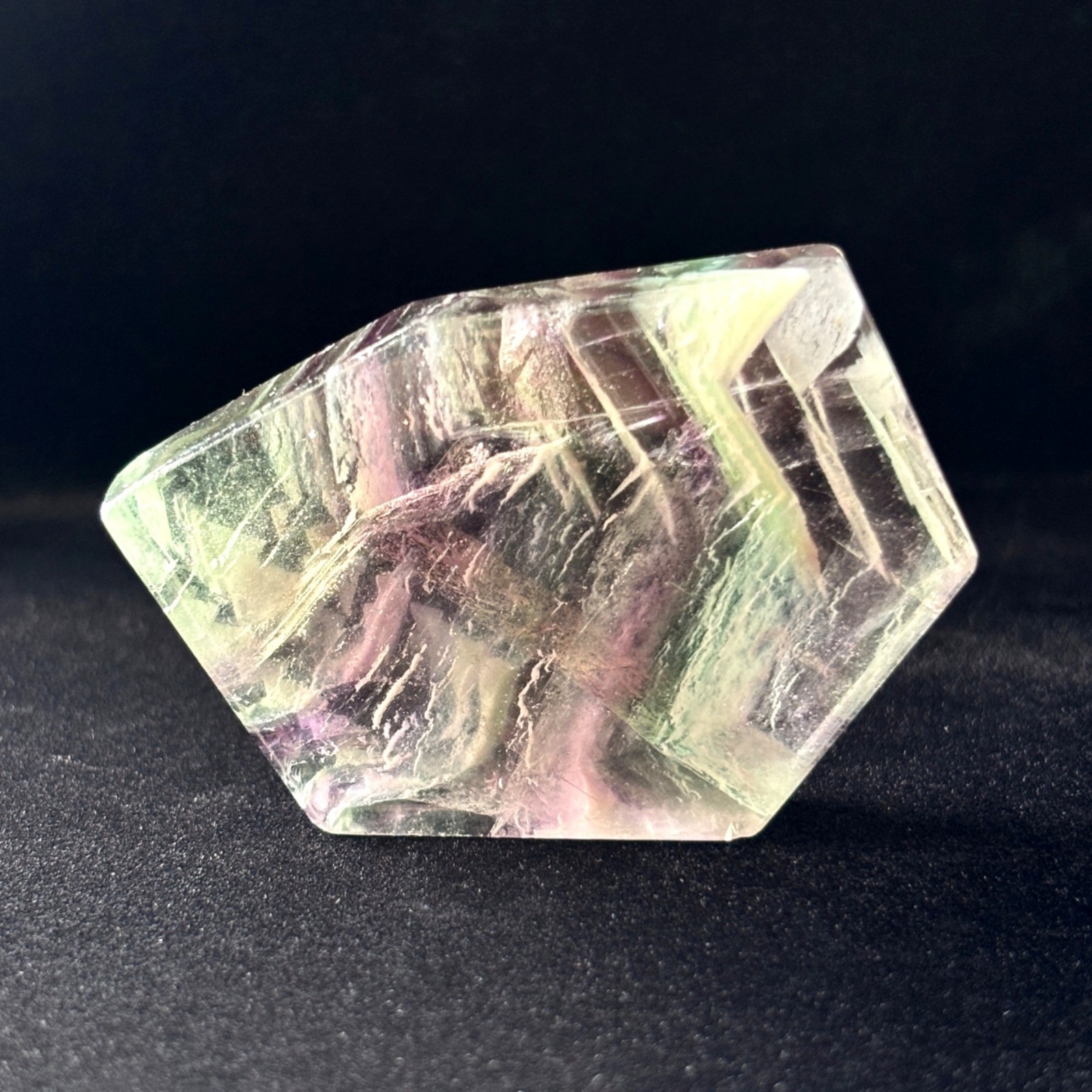 Fluorite Lot Geometric Polished Palm Stone Purple Green Slabs Display UV Glow