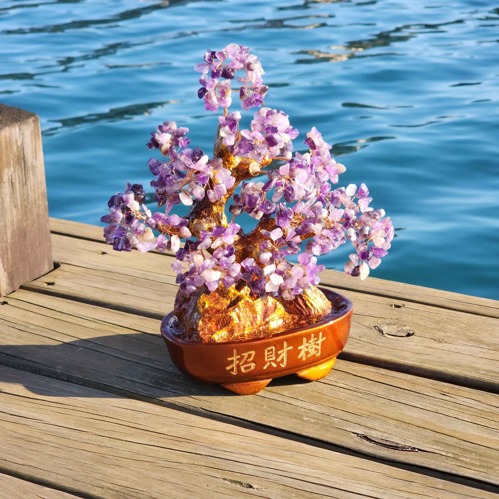 Big amethyst feng shui bonsai money tree natural gemstone tree for blessings