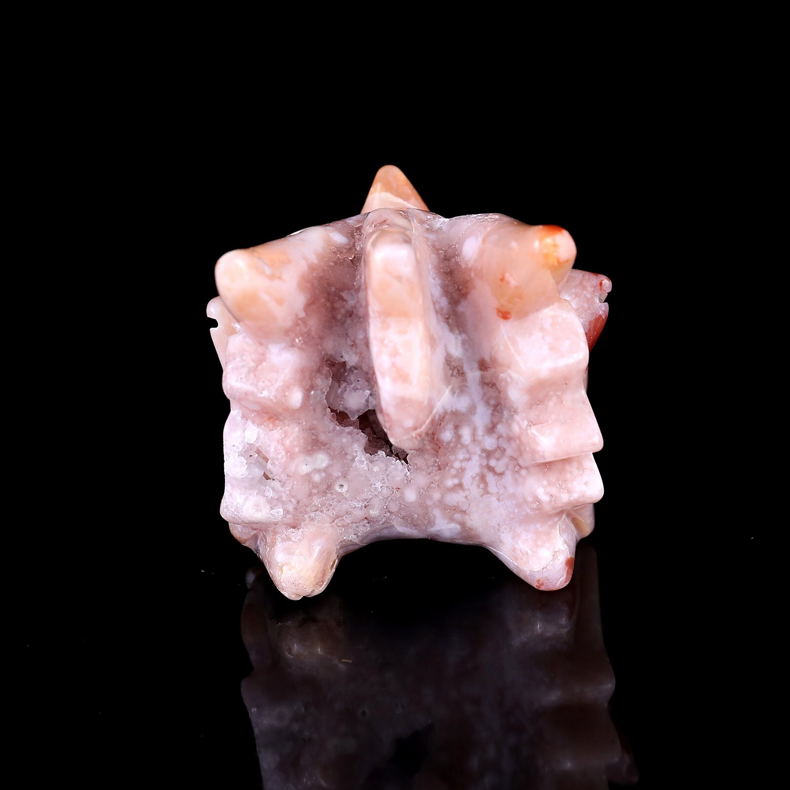 4.2″ Sakura Agate Carved Dragon Skull Sculpture Crystal Healing Carving Decor