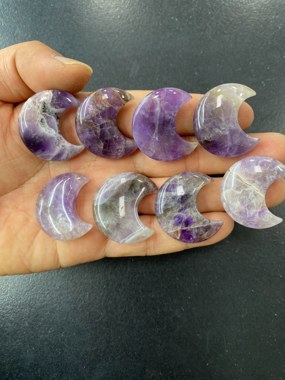 10pc Natural Dreamy Amethyst Quartz carved moon crystal reiki healing gift