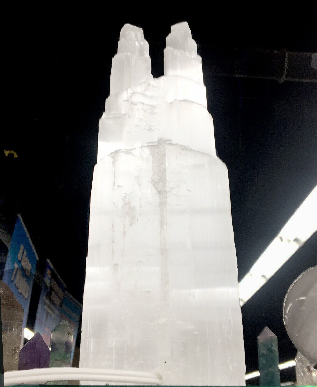 XL Selenite Tower Lamp ” White Natural Crystal Light LED Cord Double Twin Tower