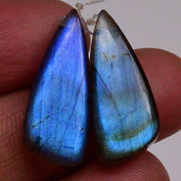 21Cts Natural Labradorite Gemstone Cabochon Side Drill Earrings 22x8mm #P2842
