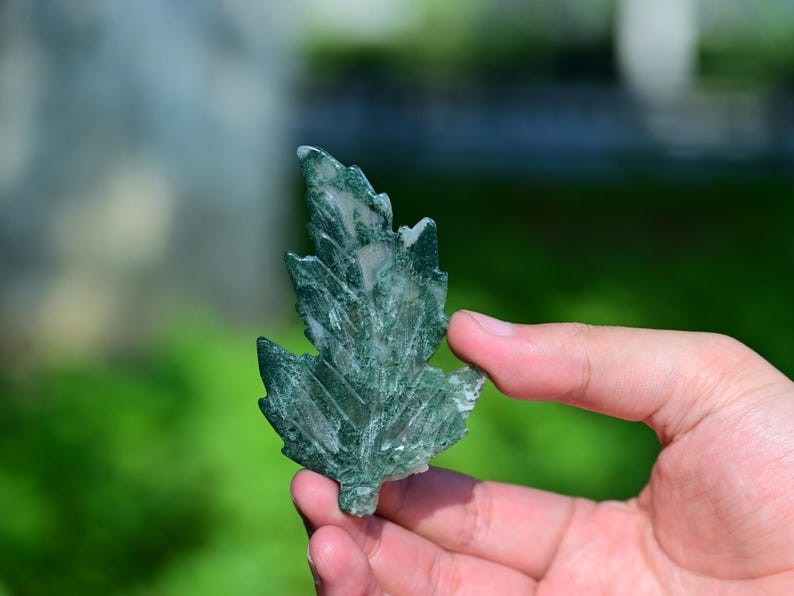 3” Natural carved Mixed material leaf Reiki decor figurine healing gift 1pc