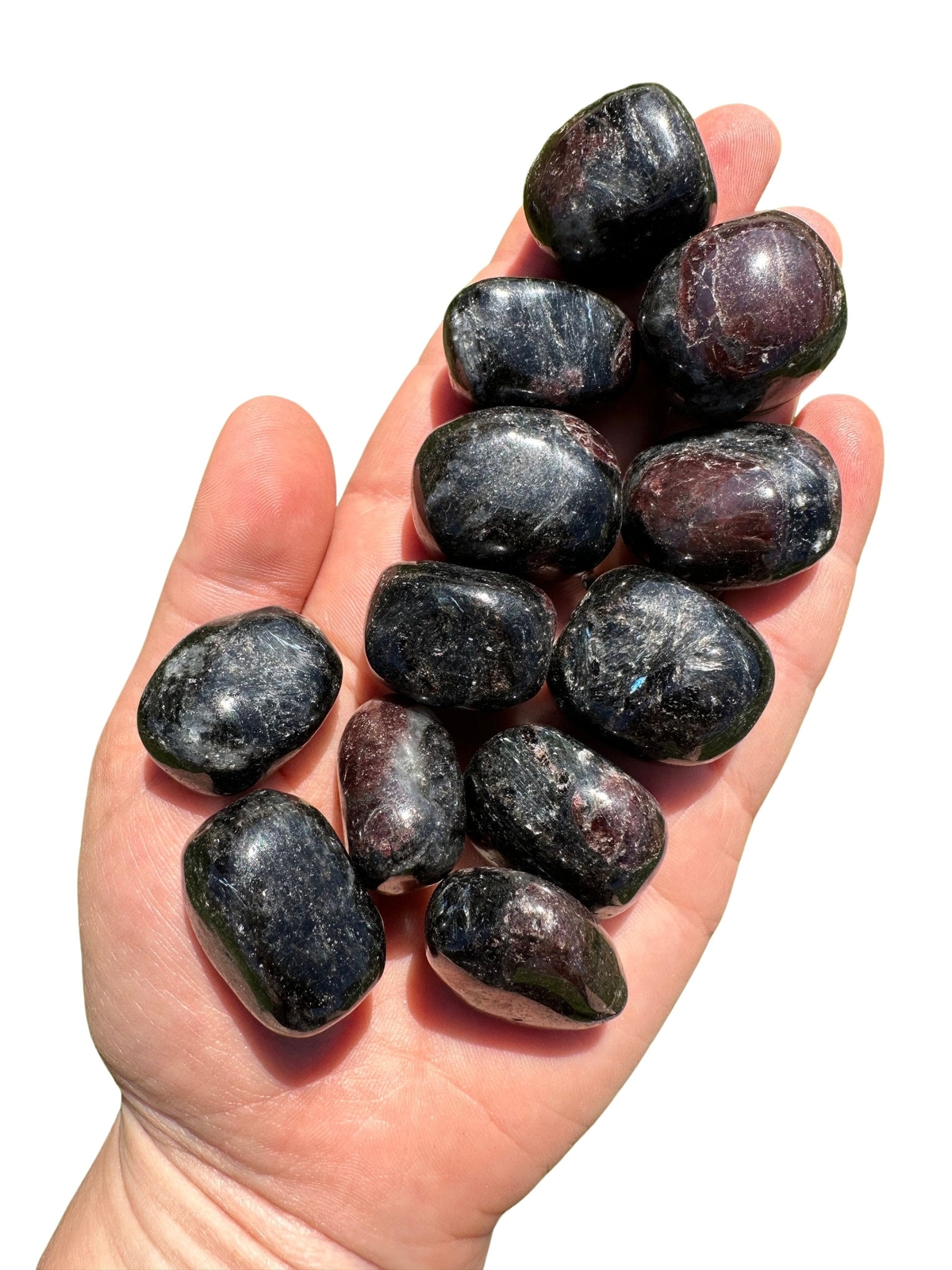 Arfvedsonite and Garnet Tumbled Stone, Natural Arfvedsonite from Canada