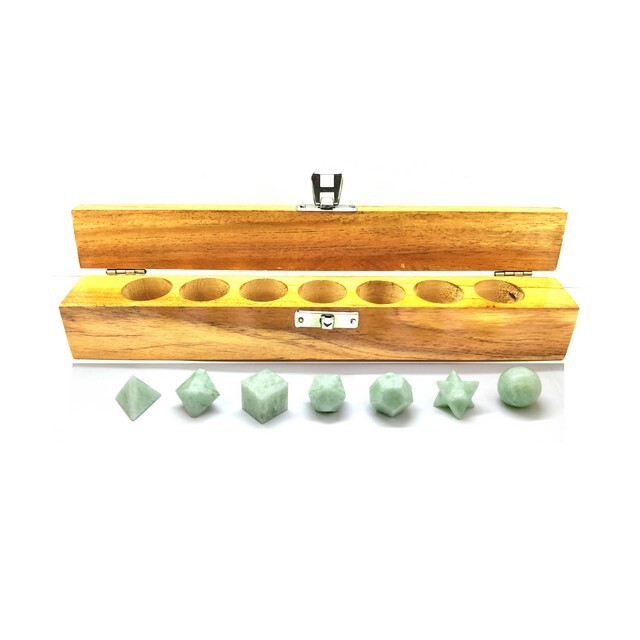 Green Aventurine Platonic Geometry 7 Pcs Set, Dark Aventurine Crystal, Platonic