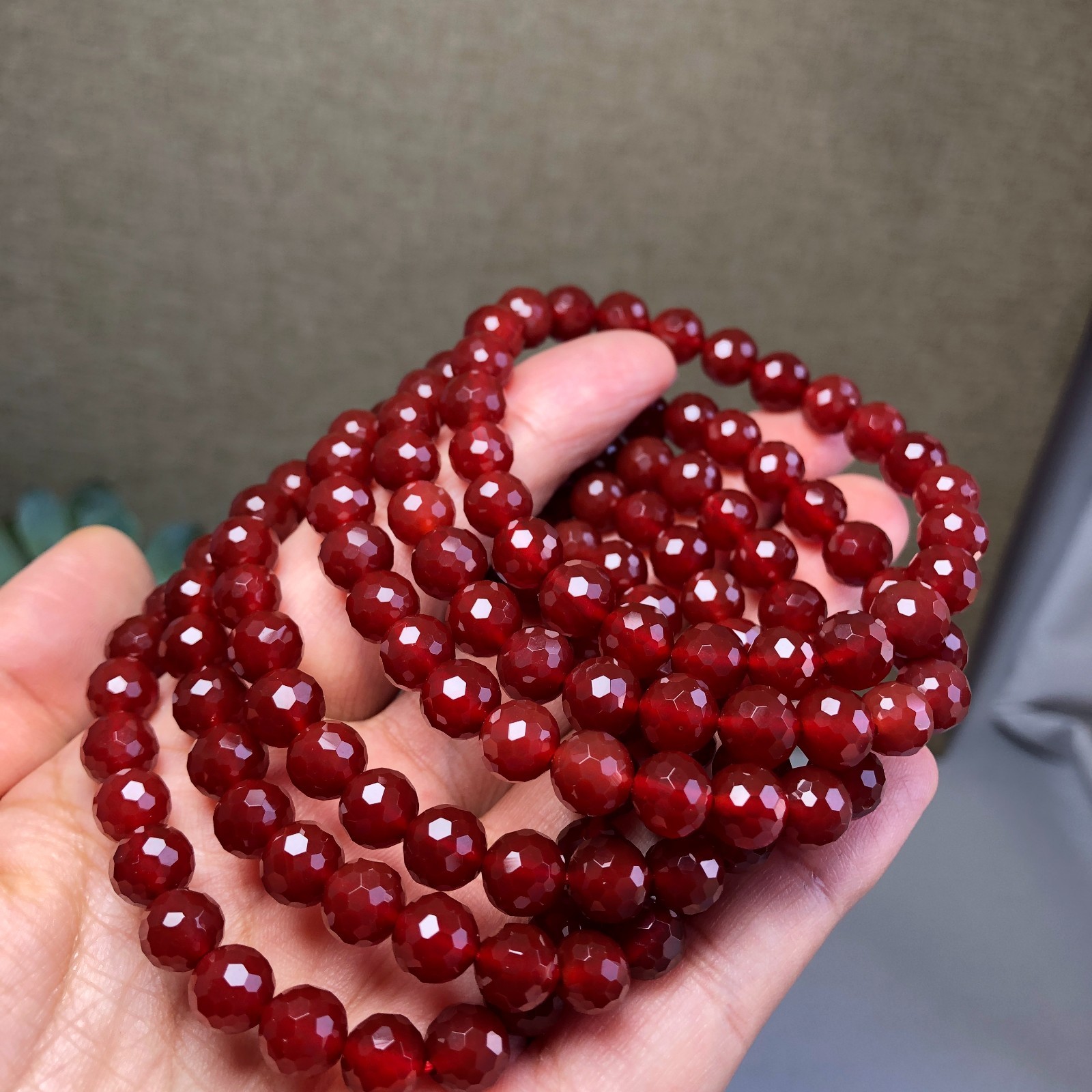 5Pcs Wholesal Natural red agate bracelets Crystal ball sphere facet 8mm