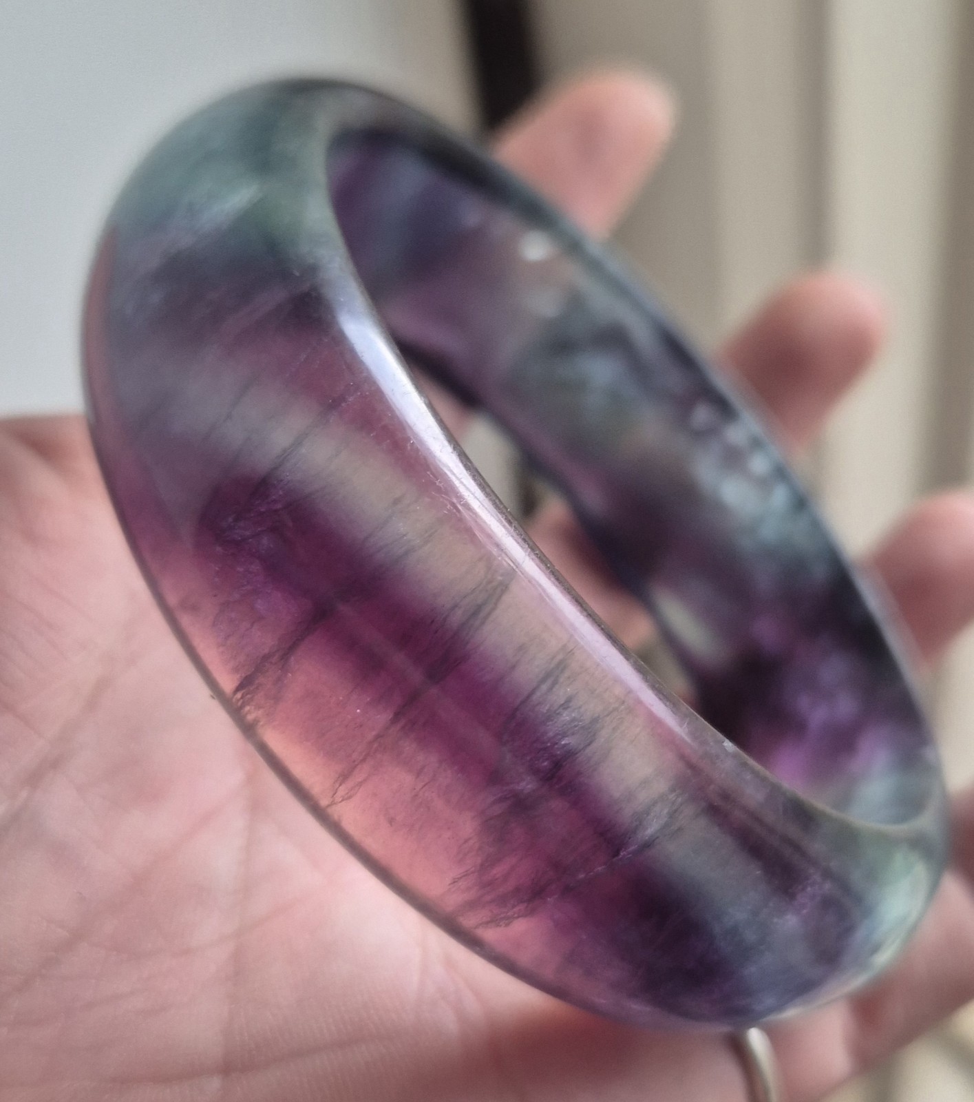 Gorgeous Rainbow Fluorite Crystal Bangle Bracelet Uv Reactive Large Size 65 – 72