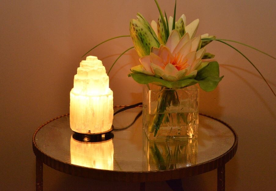Selenite Lamp, Selenite Crystal Lamp, Selenite Tower Skyscraper, 6 inch (15 cm)