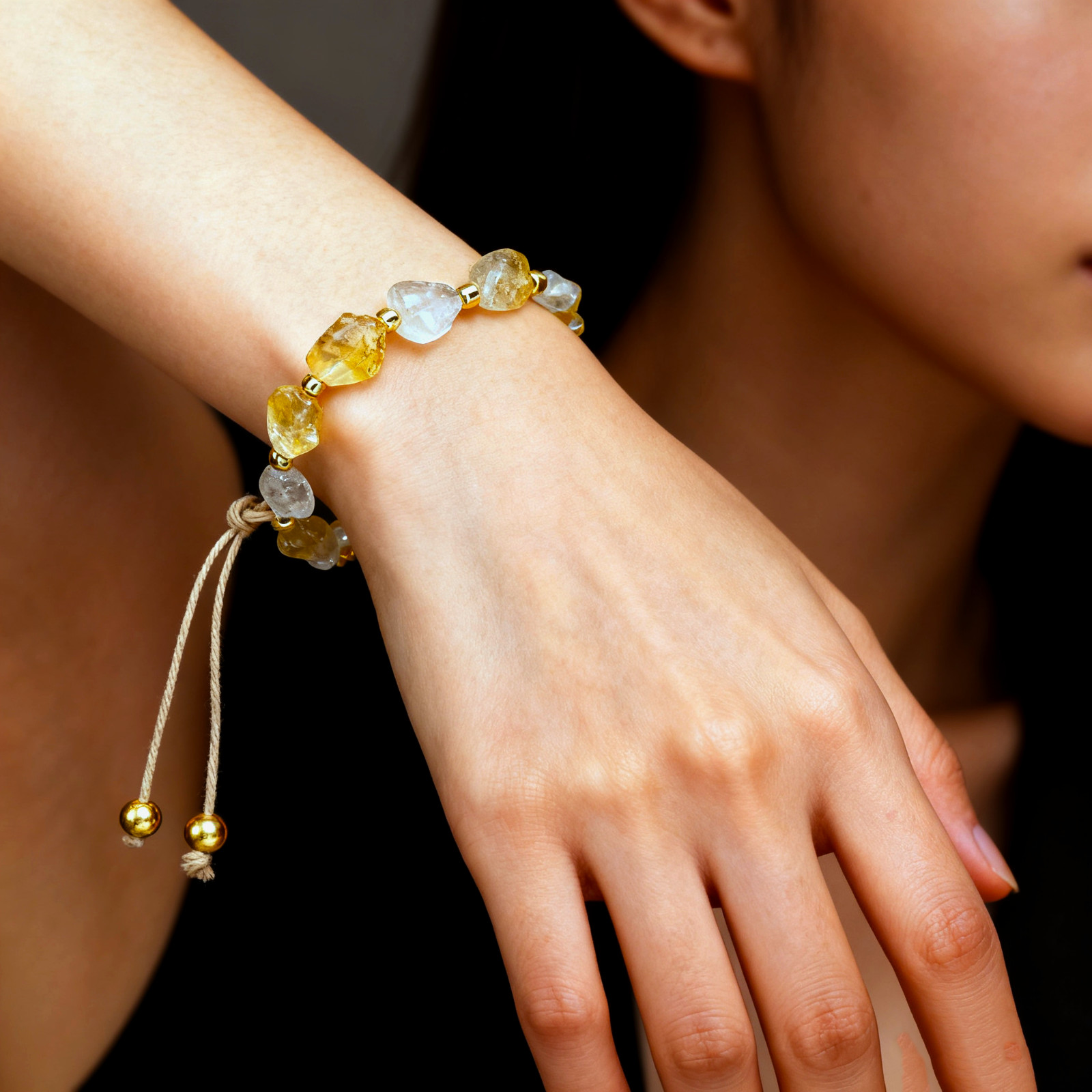 Natural Citrine Bracelet Crystal Healing Energy Yellow Quartz Gemstone Jewelry