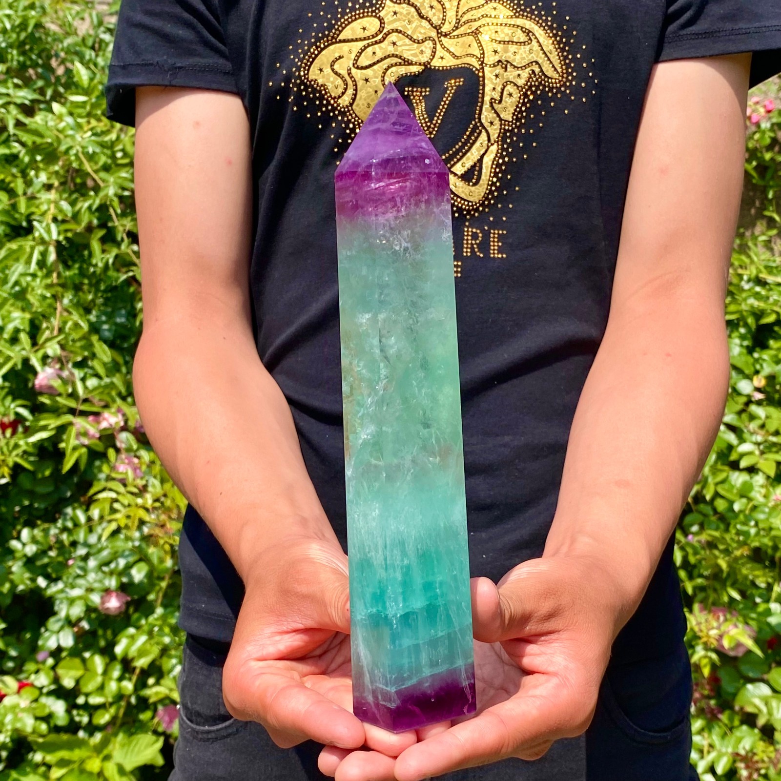 2.15LB Natural Rainbow Fluorite Column Quartz Crystal Rod Point Gemstone Healing