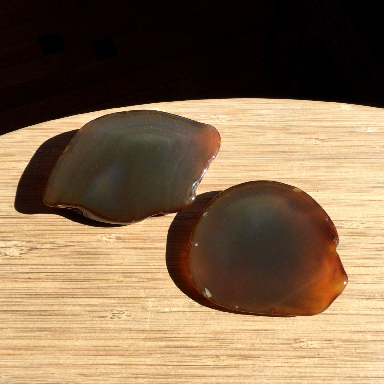 2 Agate Crystal Geode Ends Cut Polished Rock Slices Natural Banded Brown Stones