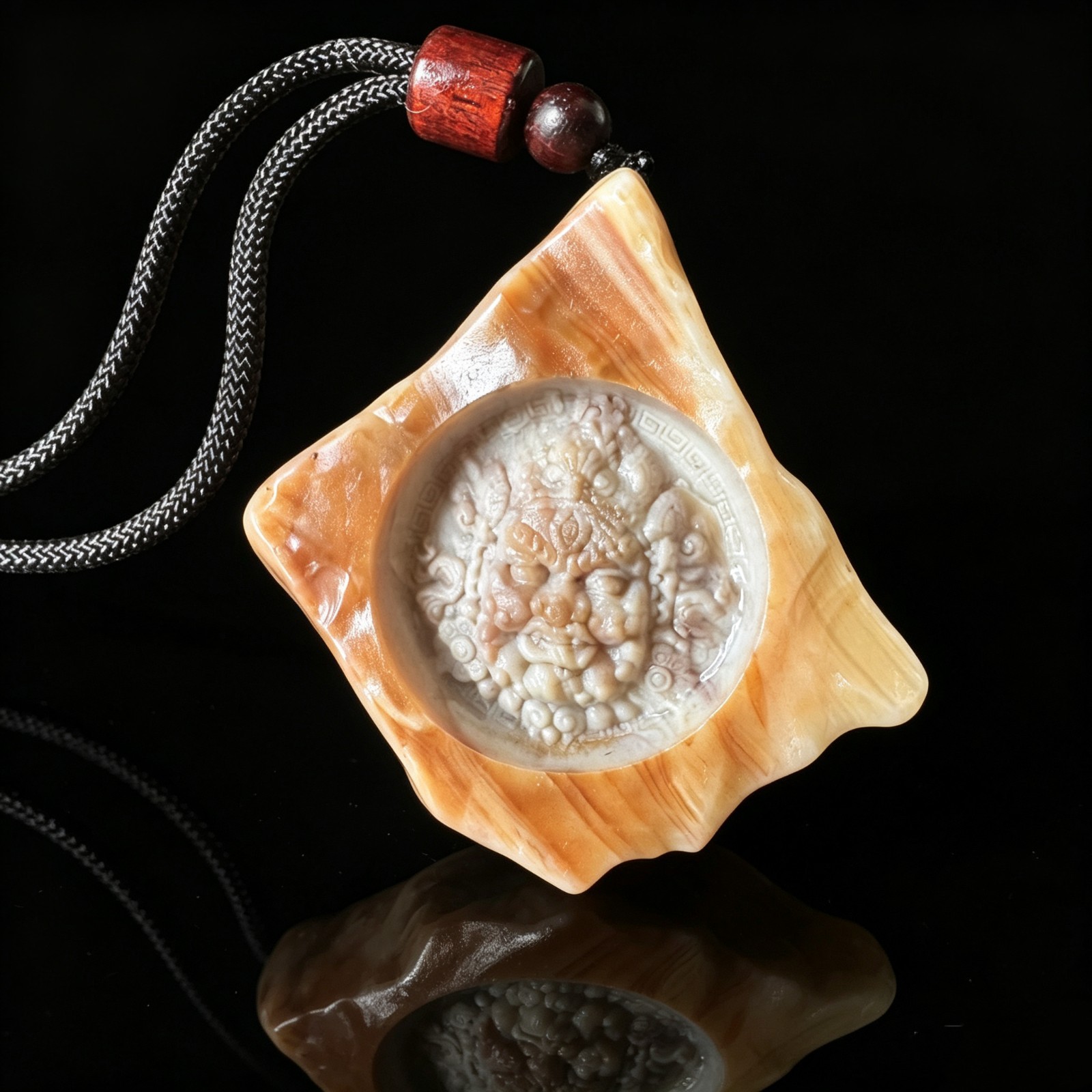 Natural Opal Carved Gothic Talisman Pendant, Collectible Wiccan Jewelry