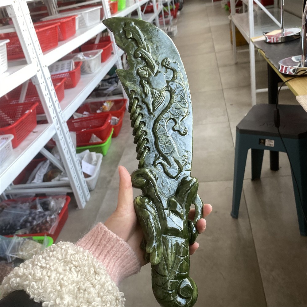 4LB 14.6″Natural Xiuyan Jade Broadsword Crystal Heal Carving Quartz Decor Energy