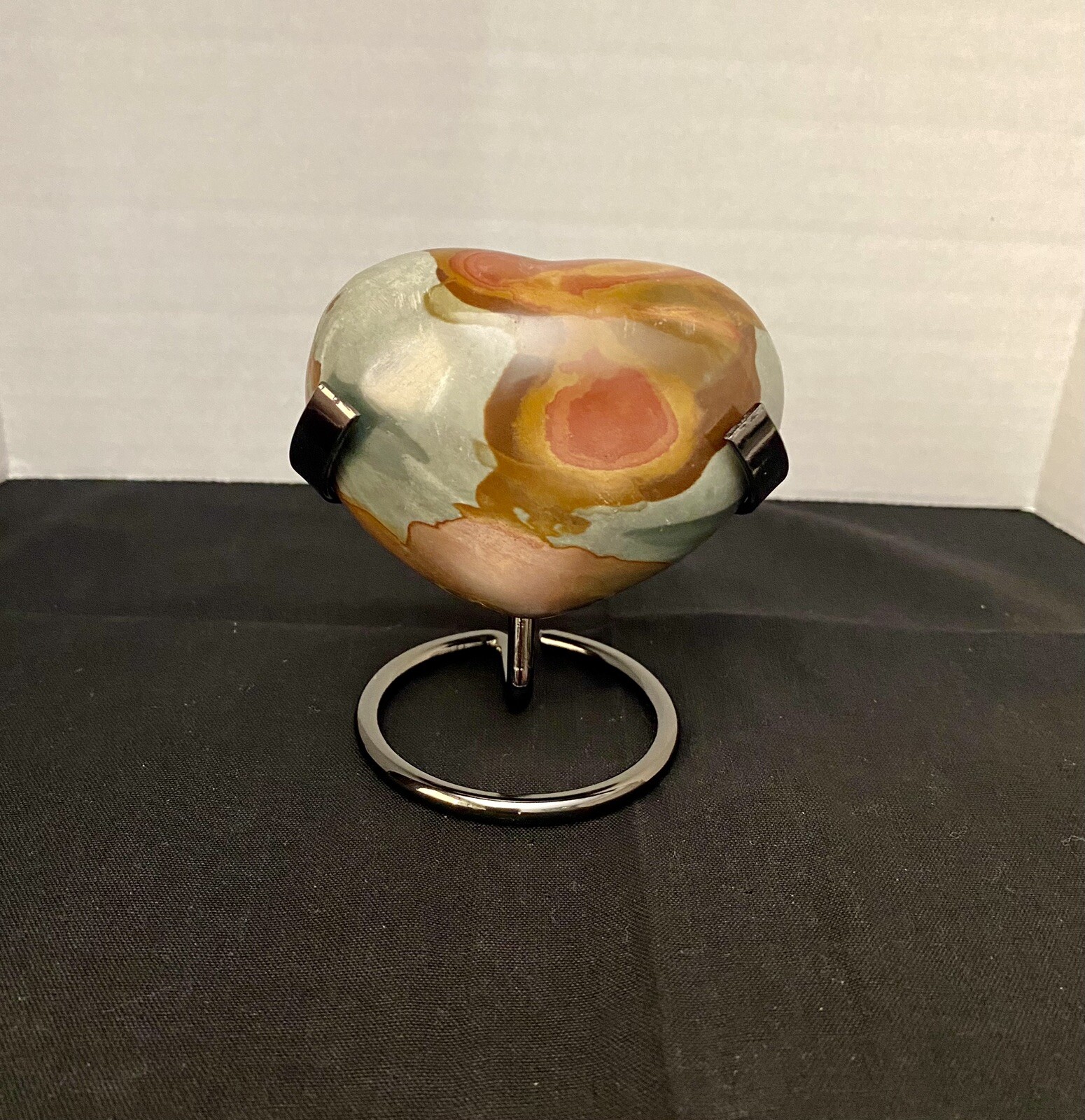 227g Polychrome Jasper Heart With Stand Crystal Puffy Polished