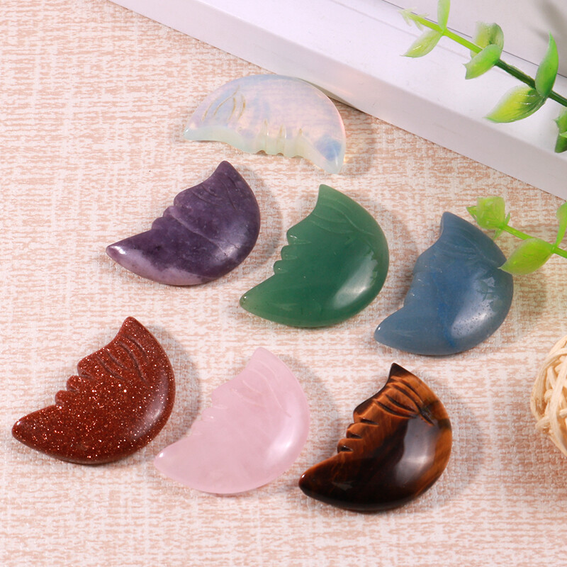 Natural quartz hand carved crystal moon face healing gemstone decoration 10pcs