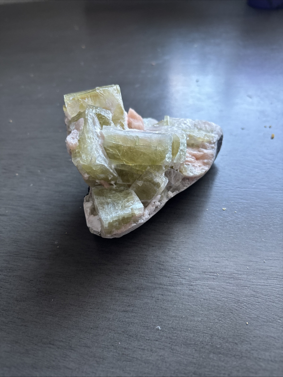 Calcite Crystal, Green, Orange, About 5×3.5×3 Inches
